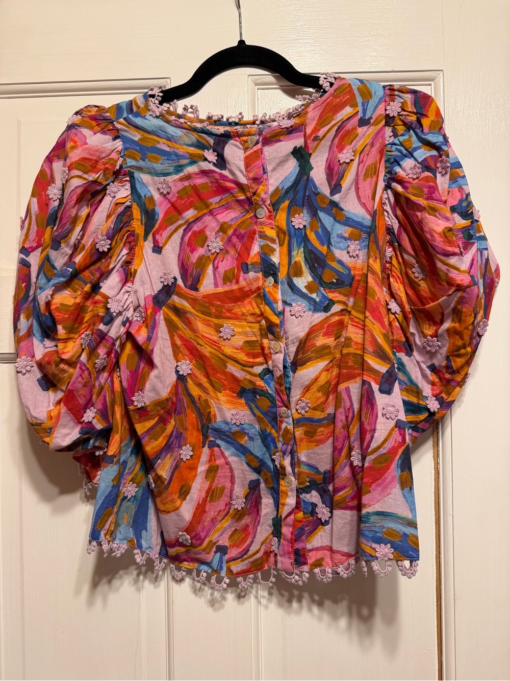 Farm Rio Banana Puff-Sleeve Blouse in Pink Multi - XS - Picture 2 of 10